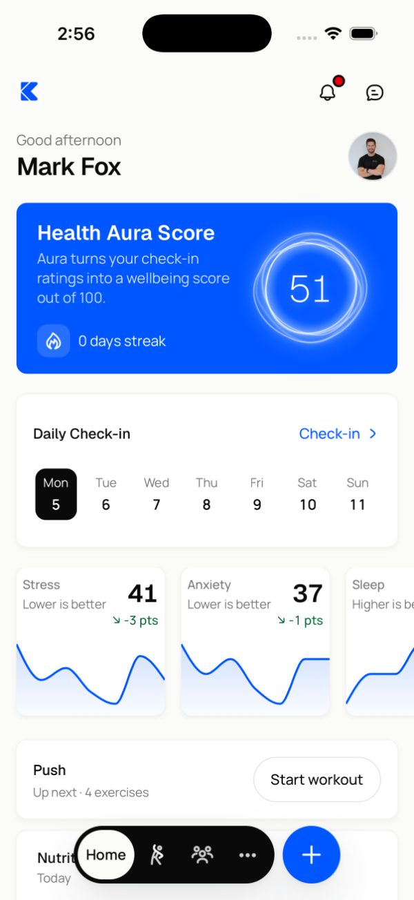 The client app home screen